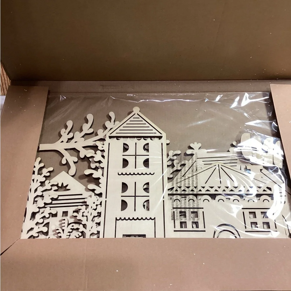 Crate&Barrel Brown Wood Village 2 piece Set